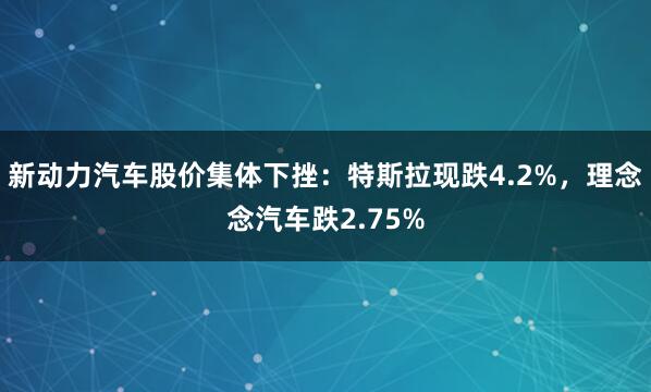新动力汽车股价集体下挫：特斯拉现跌4.2%，理念念汽车跌2.75%